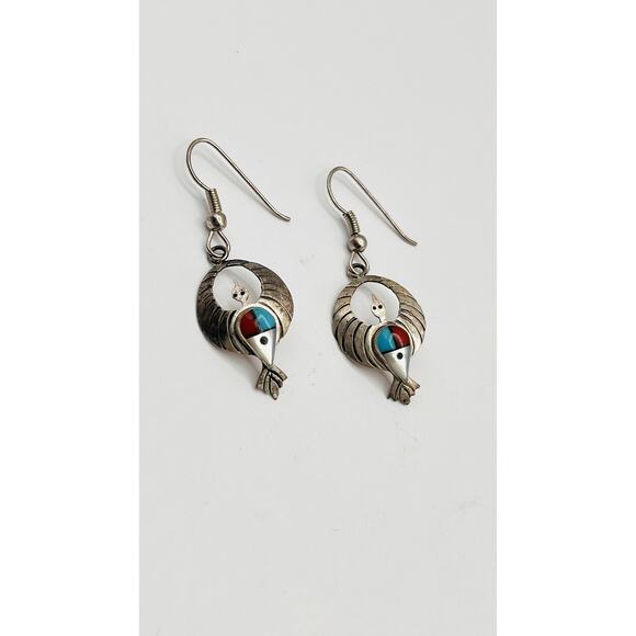 Vintage Navajo Southwest Sterling Silver Turquoise Dangle Drop Bird Earrings - Picture 1 of 6